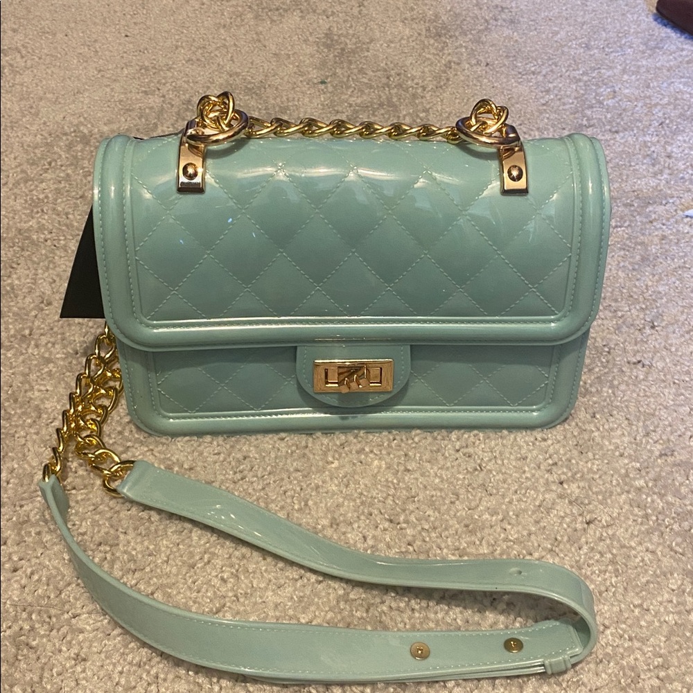 Felicity Quilted Mint Green Shoulder Bag with Gold Chain NWT